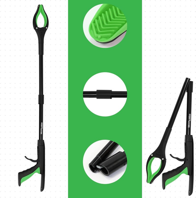 GrabRunner 2 Pack 32 inch Folding Reacher Grabber Tool with Strong Magnetic and Swivel Head &Shoehorn (Green Green) - Image 5